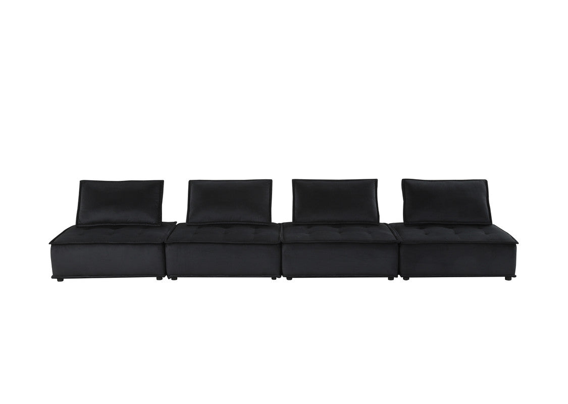 Aveline 160"W Black Velvet 4-Seater Modular Sofa