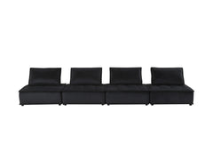 Aveline 160"W Black Velvet 4-Seater Modular Sofa