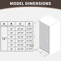 34-36 in.W x 72 in.H Pivot Frameless Shower Door,1/4 in. Clear Glass Pivot Swing Shower Doors in Brushed Gold,Pivot Shower Door Reversible Installation