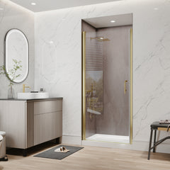 34-36 in.W x 72 in.H Pivot Frameless Shower Door,1/4 in. Clear Glass Pivot Swing Shower Doors in Brushed Gold,Pivot Shower Door Reversible Installation