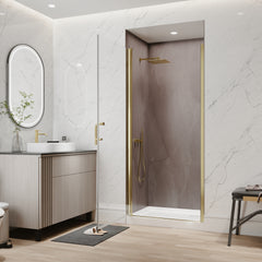 34-36 in.W x 72 in.H Pivot Frameless Shower Door,1/4 in. Clear Glass Pivot Swing Shower Doors in Brushed Gold,Pivot Shower Door Reversible Installation
