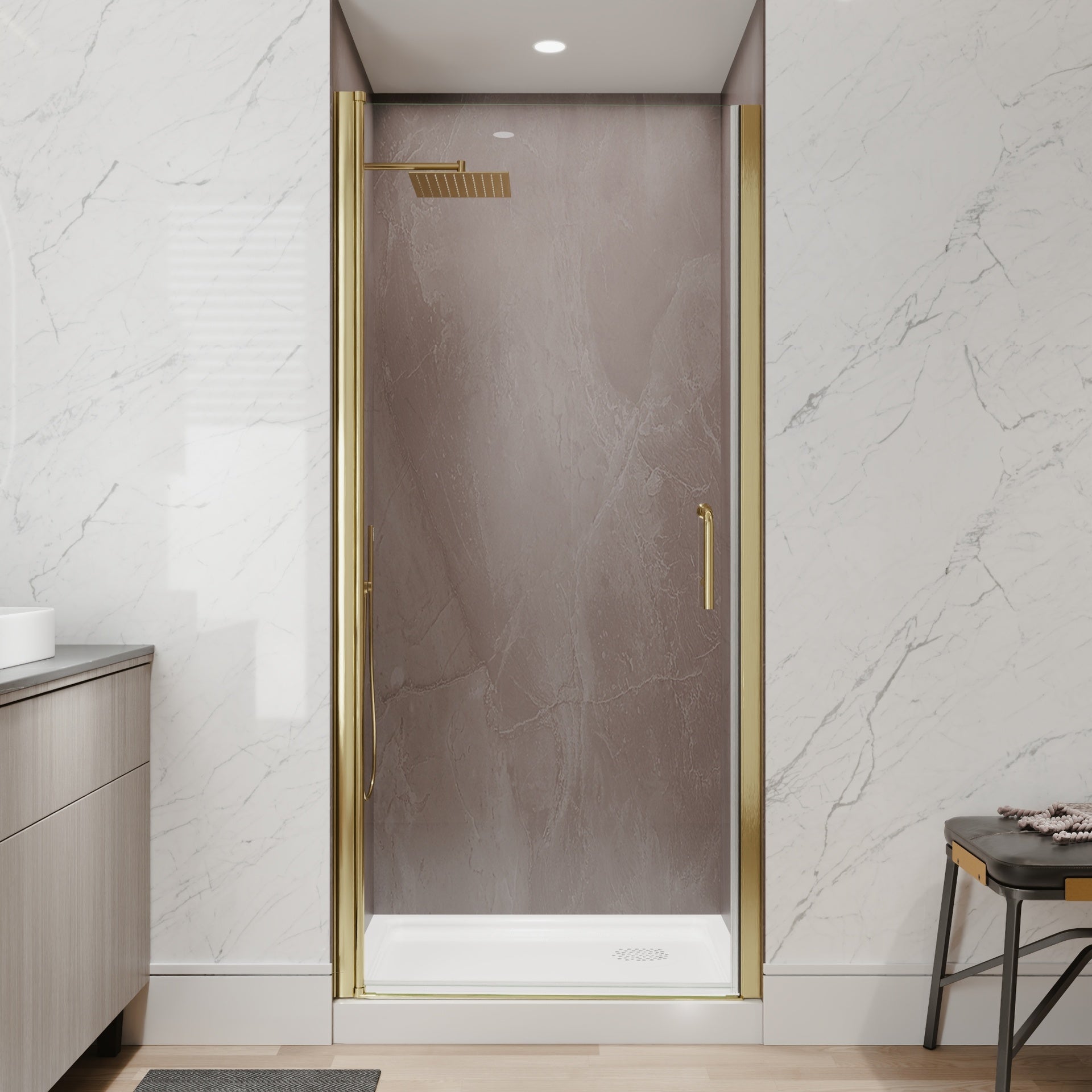 34-36 in.W x 72 in.H Pivot Frameless Shower Door,1/4 in. Clear Glass Pivot Swing Shower Doors in Brushed Gold,Pivot Shower Door Reversible Installation