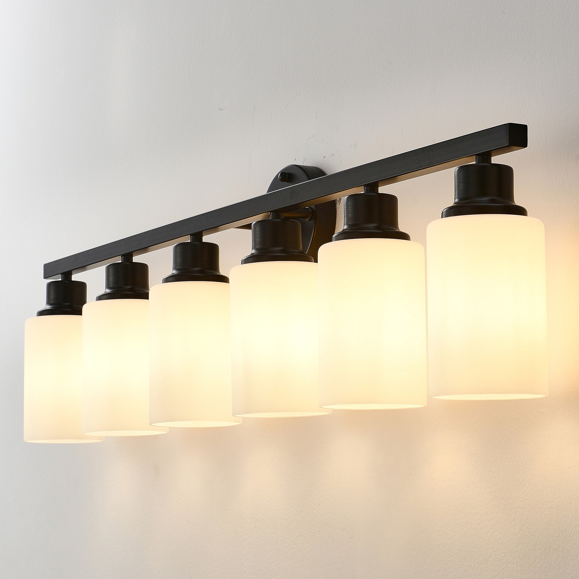 6-Light Matte Black Wall Lamps with White Glass Shades (No Bulbs) Sconce Lighting for Bedroom Living Room