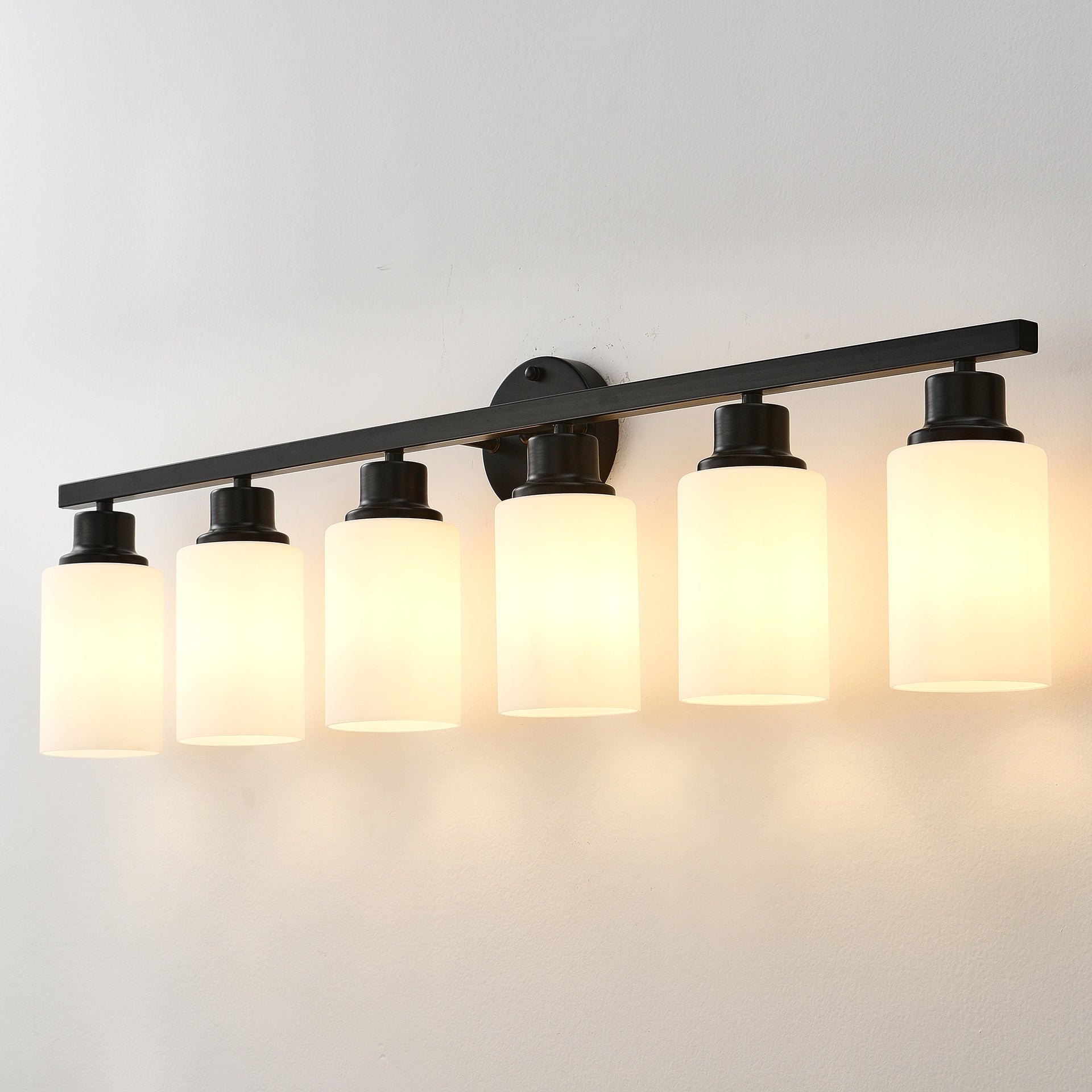 6-Light Matte Black Wall Lamps with White Glass Shades (No Bulbs) Sconce Lighting for Bedroom Living Room