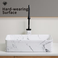 Oval Vessel Sink Black White Marble 20x14 Inch Bathroom Vessel Sink rectangle Above Counter Sink,Porcelain Ceramic Countertop Washing Art Basin for Vanity Lavatory Bath Cabinet with art faucet Darin