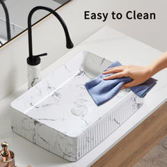 Oval Vessel Sink Black White Marble 20x14 Inch Bathroom Vessel Sink rectangle Above Counter Sink,Porcelain Ceramic Countertop Washing Art Basin for Vanity Lavatory Bath Cabinet with art faucet Darin