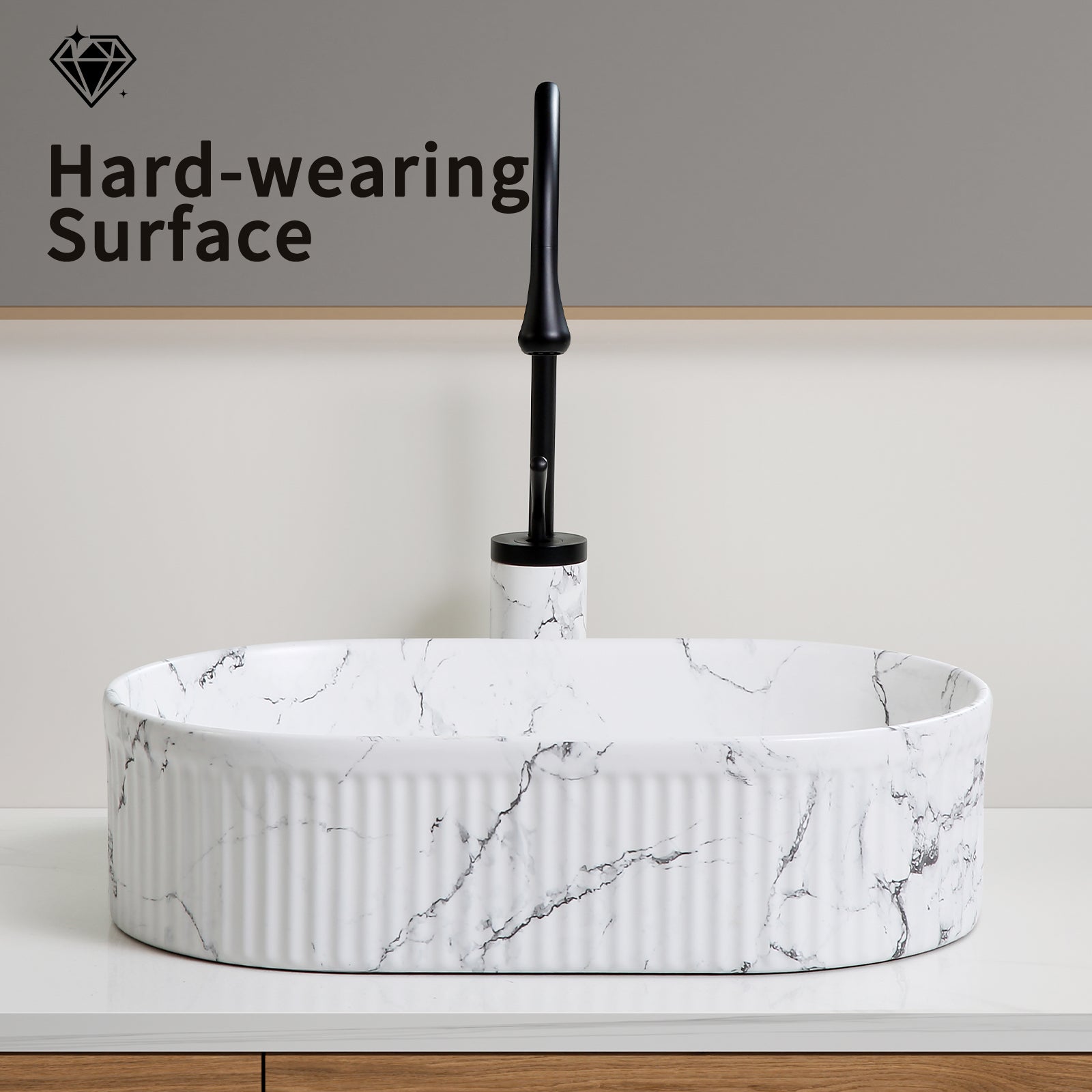 Oval Vessel Sink Black White Marble 19x12 Inch Bathroom Vessel Sink Round Above Counter Sink,Porcelain Ceramic Countertop Washing Art Basin for Vanity Lavatory Bath Cabinet with faucet Darin