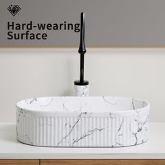 Oval Vessel Sink Black White Marble 19x12 Inch Bathroom Vessel Sink Round Above Counter Sink,Porcelain Ceramic Countertop Washing Art Basin for Vanity Lavatory Bath Cabinet with faucet Darin