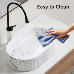 Oval Vessel Sink Black White Marble 19x12 Inch Bathroom Vessel Sink Round Above Counter Sink,Porcelain Ceramic Countertop Washing Art Basin for Vanity Lavatory Bath Cabinet with faucet Darin