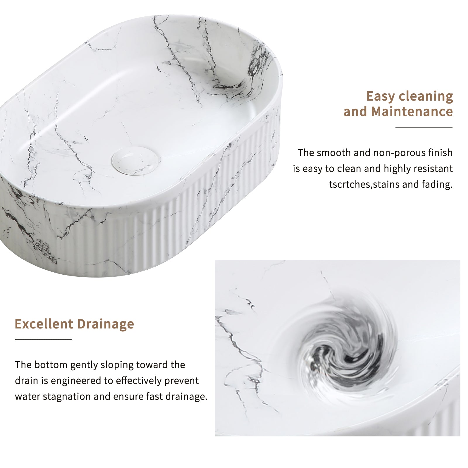 Oval Vessel Sink Black White Marble 19x12 Inch Bathroom Vessel Sink Round Above Counter Sink,Porcelain Ceramic Countertop Washing Art Basin for Vanity Lavatory Bath Cabinet with faucet Darin