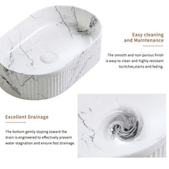 Oval Vessel Sink Black White Marble 19x12 Inch Bathroom Vessel Sink Round Above Counter Sink,Porcelain Ceramic Countertop Washing Art Basin for Vanity Lavatory Bath Cabinet with faucet Darin
