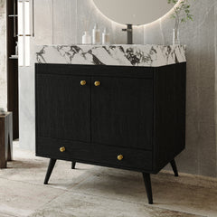 Contemporary  Free-standing Bathroom Vanity with Faux Marble Top & Ceramic Sink, 30" Double Door Storage Cabinet, Waterproof Engineered Wood