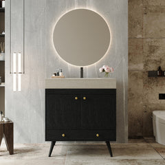 Contemporary  Free-standing Bathroom Vanity with Faux Marble Top & Ceramic Sink, 30" Double Door Storage Cabinet, Waterproof Engineered Wood