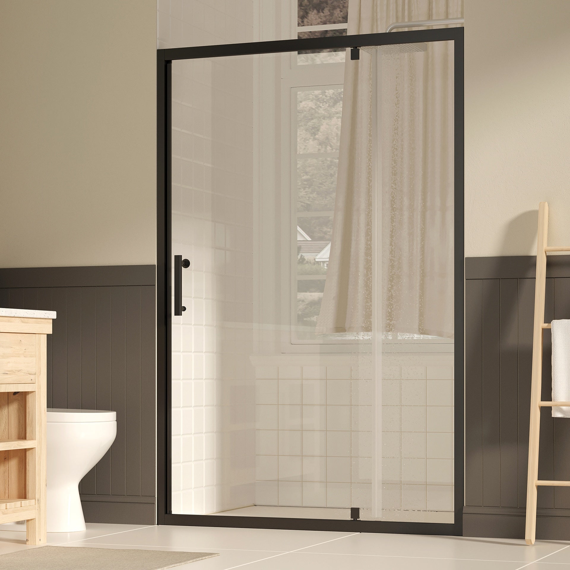 47-49" W ×72" H Pivot Shower Door, 1/4"(6mm) SGCC Clear Tempered Glass Shower Door with Explosion Film, Nano Easy-Clean Coating, Reversible Installation, Matte Black