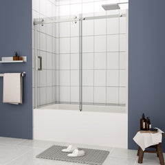 Bathtub shower door, sliding door, with 5/16" tempered glass and Polished finish 6058