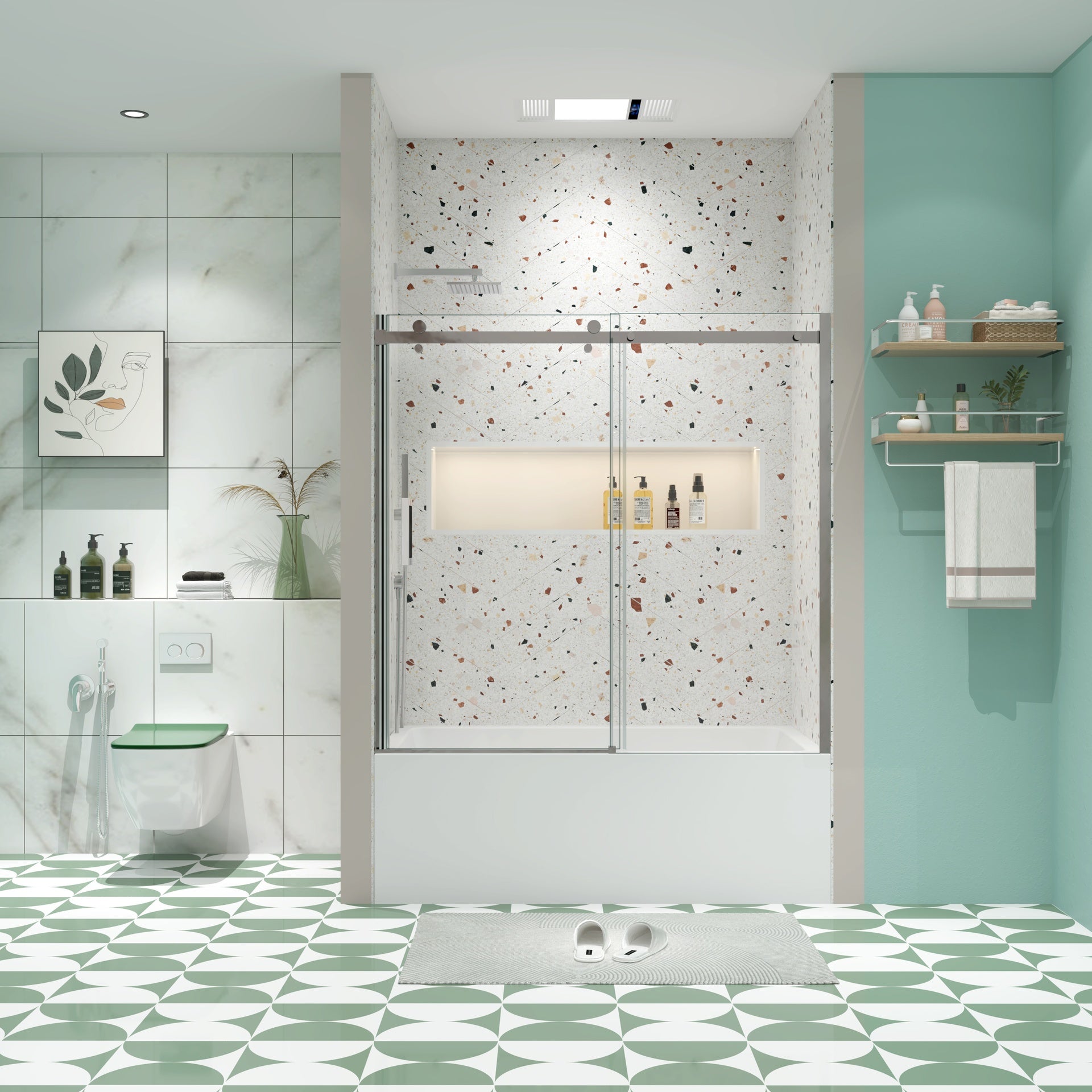Bathtub shower door, sliding door, with 5/16" tempered glass and Polished finish 6058