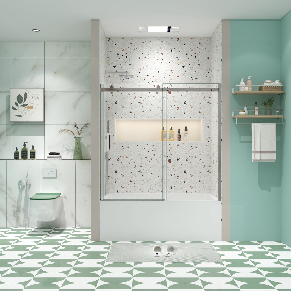 Bathtub shower door, sliding door, with 5/16" tempered glass and Polished finish 6058
