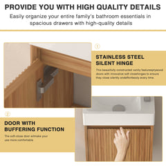16" Small Bathroom Vanity Wall Mounted,Small Acacia Solid Wood Bathroom Vanity with White SMC Resin Basin, Modern Bathroom Vanity with Soft-Close Door