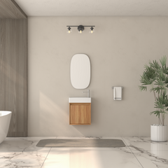 16" Small Bathroom Vanity Wall Mounted,Small Acacia Solid Wood Bathroom Vanity with White SMC Resin Basin, Modern Bathroom Vanity with Soft-Close Door