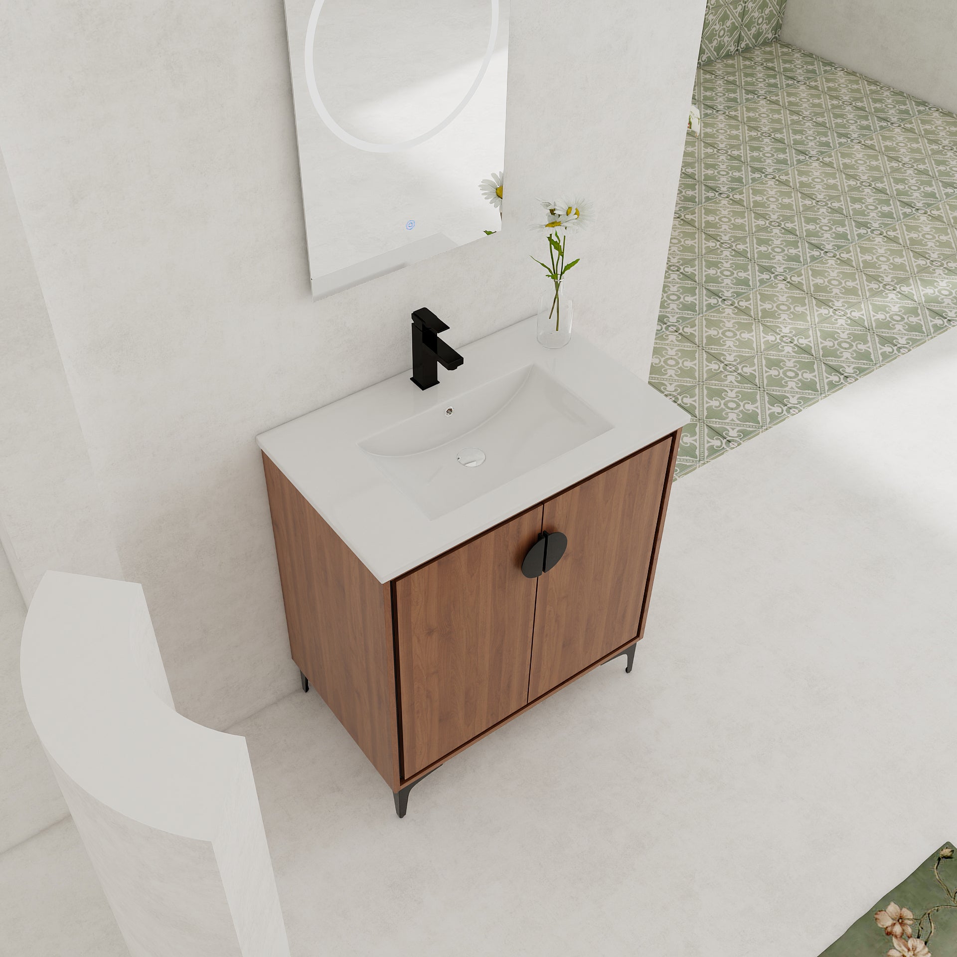 30 "Bathroom Vanity, 2 doors, Bathroom Cabinet Vanity Freestanding Cabinet Engineered Wood with sink
