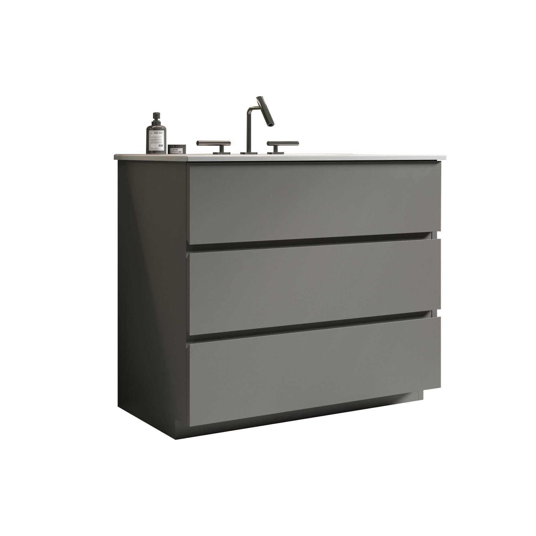 TIA 36" Gray  Bathroom Vanity with Sink with 3 Faucet Holes, Large Storage Freestanding Bathroom Vanity for Modern Bathroom, One-Piece White Sink Basin without Drain and Faucet, Pre-assembled