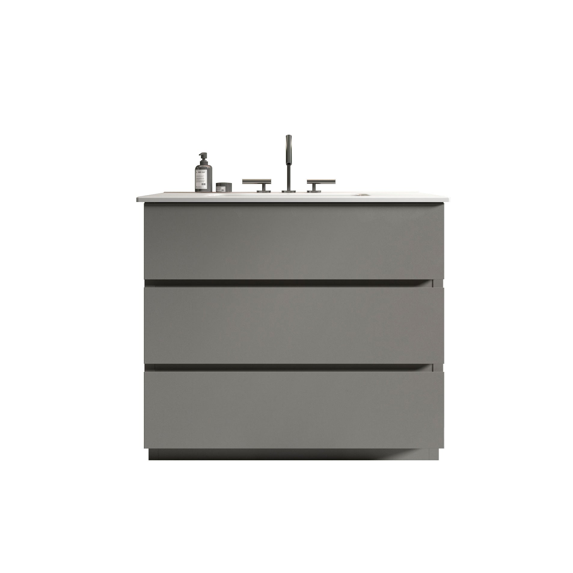 TIA 36" Gray  Bathroom Vanity with Sink with 3 Faucet Holes, Large Storage Freestanding Bathroom Vanity for Modern Bathroom, One-Piece White Sink Basin without Drain and Faucet, Pre-assembled
