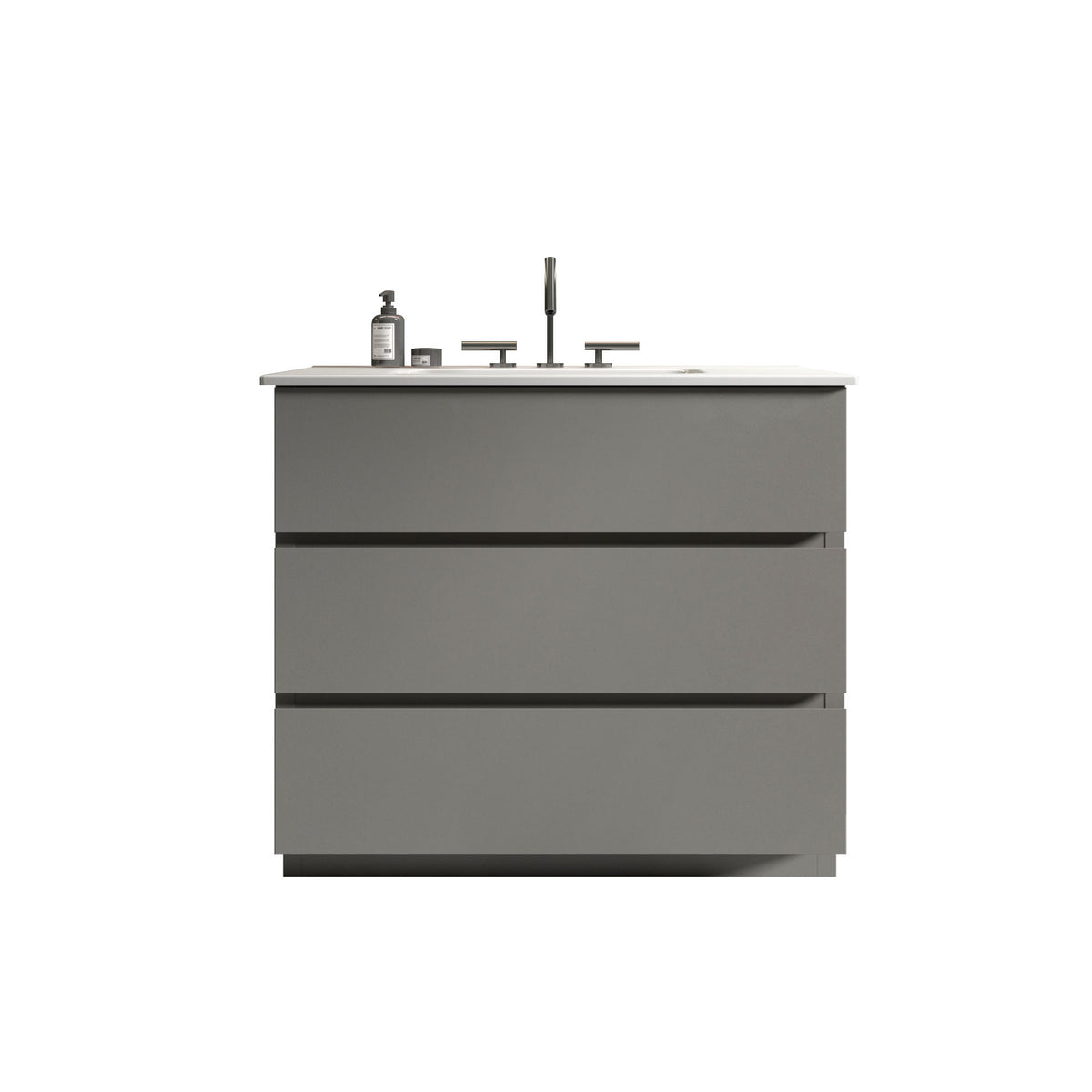 TIA 36" Gray  Bathroom Vanity with Sink with 3 Faucet Holes, Large Storage Freestanding Bathroom Vanity for Modern Bathroom, One-Piece White Sink Basin without Drain and Faucet, Pre-assembled
