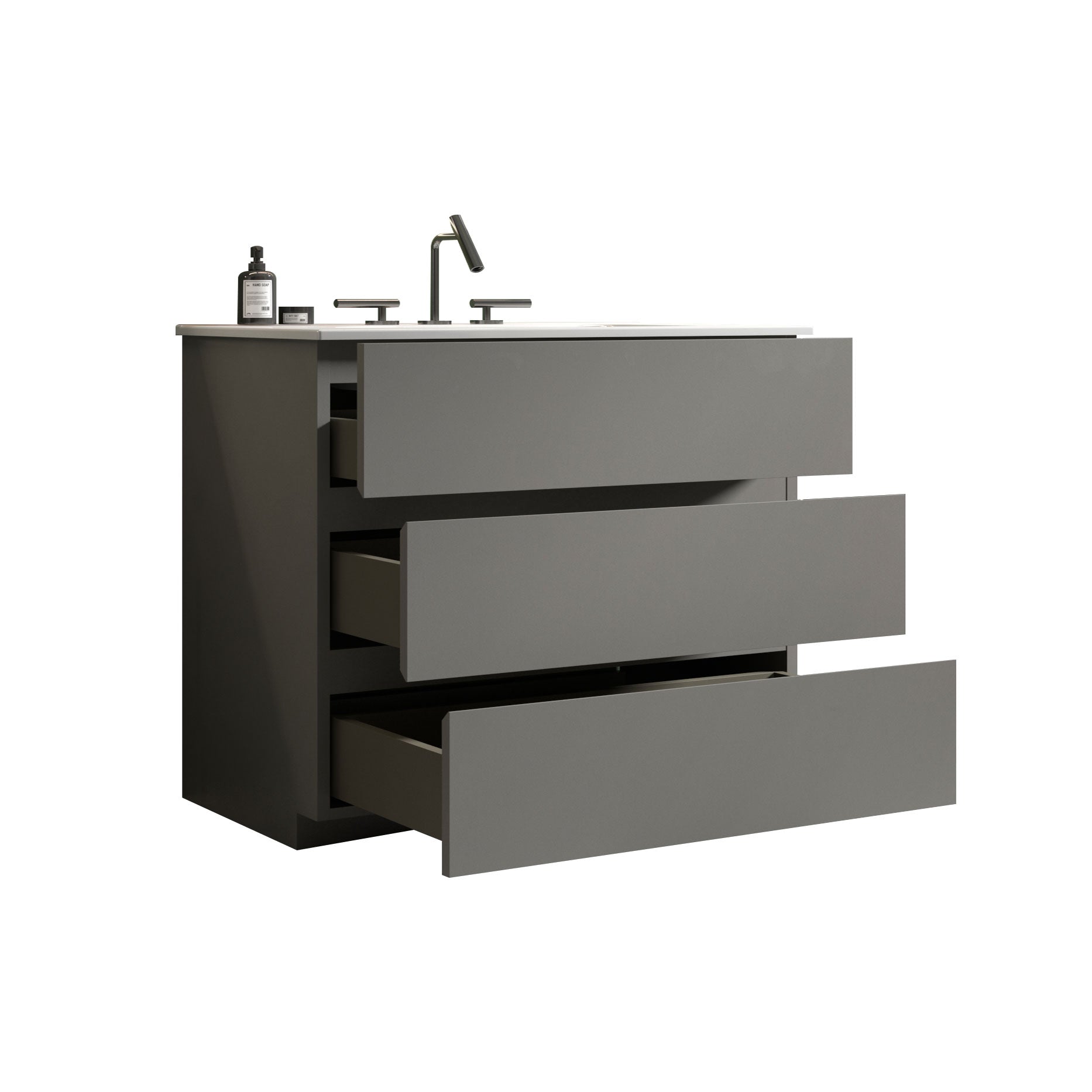TIA 36" Gray  Bathroom Vanity with Sink with 3 Faucet Holes, Large Storage Freestanding Bathroom Vanity for Modern Bathroom, One-Piece White Sink Basin without Drain and Faucet, Pre-assembled