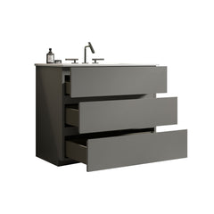TIA 36" Gray  Bathroom Vanity with Sink with 3 Faucet Holes, Large Storage Freestanding Bathroom Vanity for Modern Bathroom, One-Piece White Sink Basin without Drain and Faucet, Pre-assembled