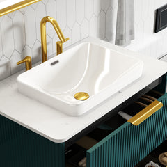 BB12-18-101, Integrated White Ceramic Basin, Drain NOTIncluded