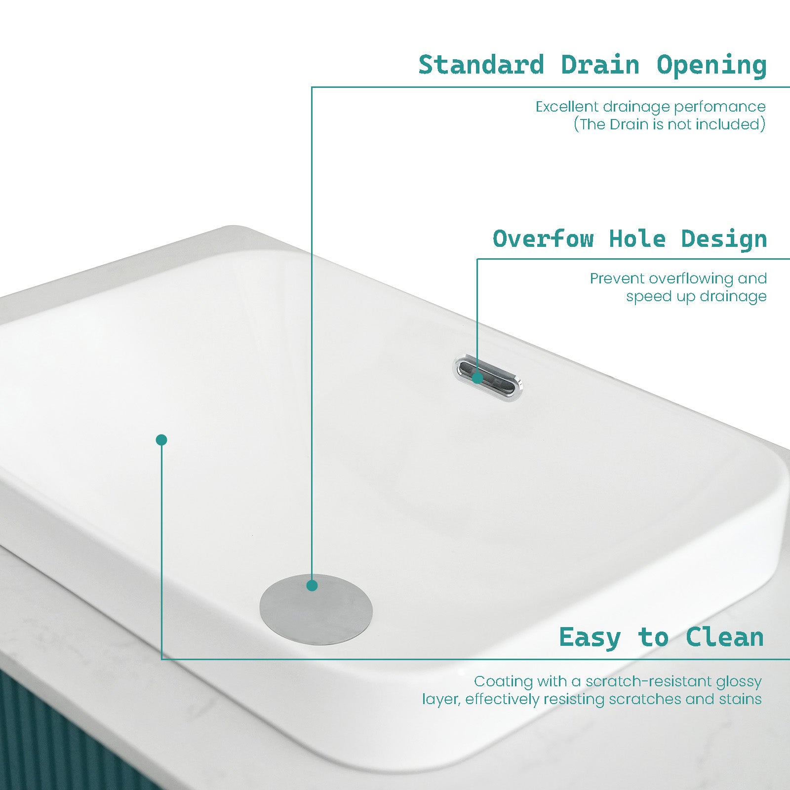 BB12-18-101, Integrated White Ceramic Basin, Drain NOTIncluded