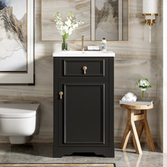 20-Inch Bathroom Vanity with Ceramic Sink, Soft Close Door, Adjustable Shelf, and Door-Mounted Storage Rack - Ideal for Small Bathrooms