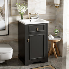 20-Inch Bathroom Vanity with Ceramic Sink, Soft Close Door, Adjustable Shelf, and Door-Mounted Storage Rack - Ideal for Small Bathrooms