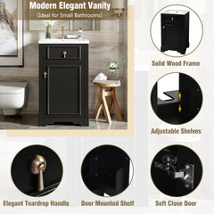 20-Inch Bathroom Vanity with Ceramic Sink, Soft Close Door, Adjustable Shelf, and Door-Mounted Storage Rack - Ideal for Small Bathrooms