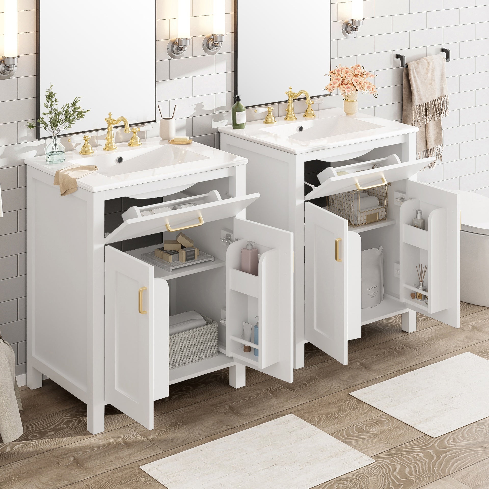 Modern 48-Inch Bathroom Vanity with Ceramic Sink, Soft-Close Doors, Flip Drawer, Double-Layer Door Shelves, Elegant Storage Solution