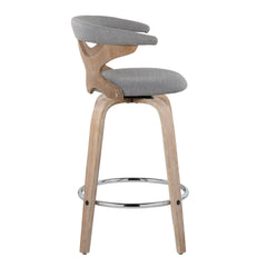 Gardenia 26" Contemporary Fixed-Height Counter Stool with Swivel in White Washed Wood and Grey Fabric with Round Chrome Metal Footrest by LumiSource - Set of 2