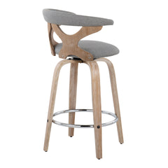 Gardenia 26" Contemporary Fixed-Height Counter Stool with Swivel in White Washed Wood and Grey Fabric with Round Chrome Metal Footrest by LumiSource - Set of 2