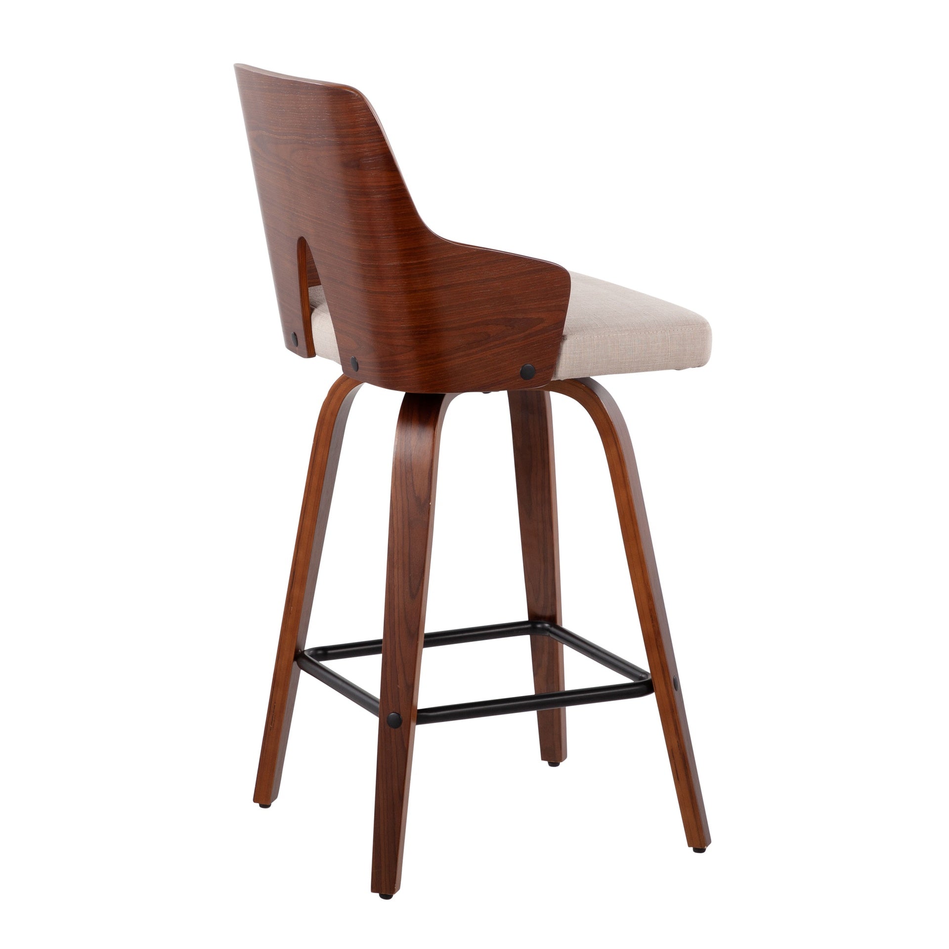 Ariana 26" Mid-Century Modern Counter Stool in Walnut and Beige Fabric by LumiSource - Set of 2