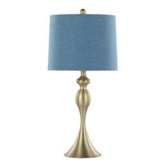 Ashland 27" Contemporary Metal Table Lamp in Gold Metal with Moroccan Blue Textured Slub Linen Shade from Grandview Gallery by LumiSource - Set of 2