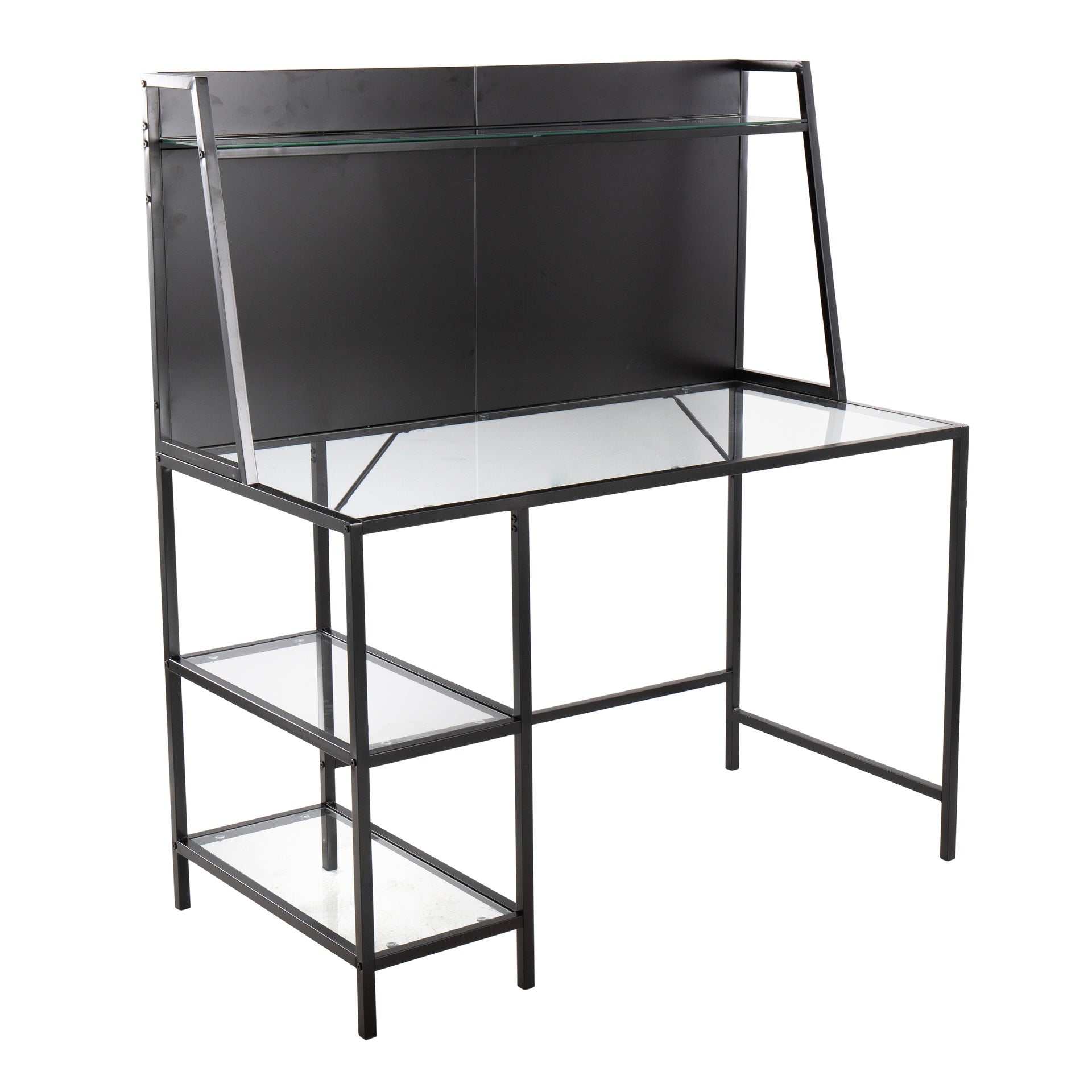 Geo Tier Contemporary Desk in Black Metal and Clear Glass by LumiSource
