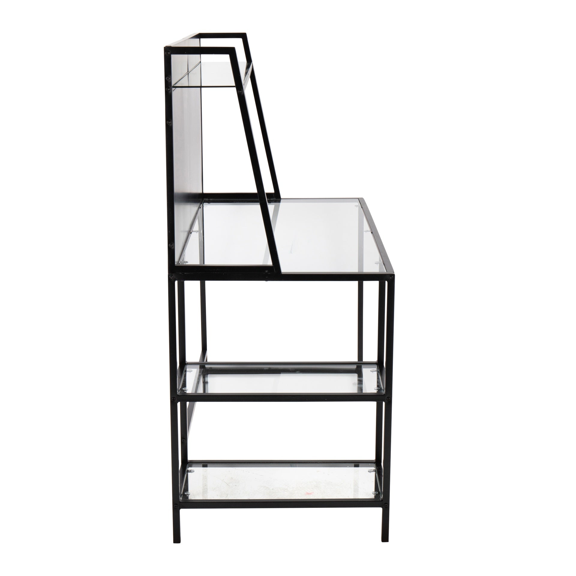 Geo Tier Contemporary Desk in Black Metal and Clear Glass by LumiSource