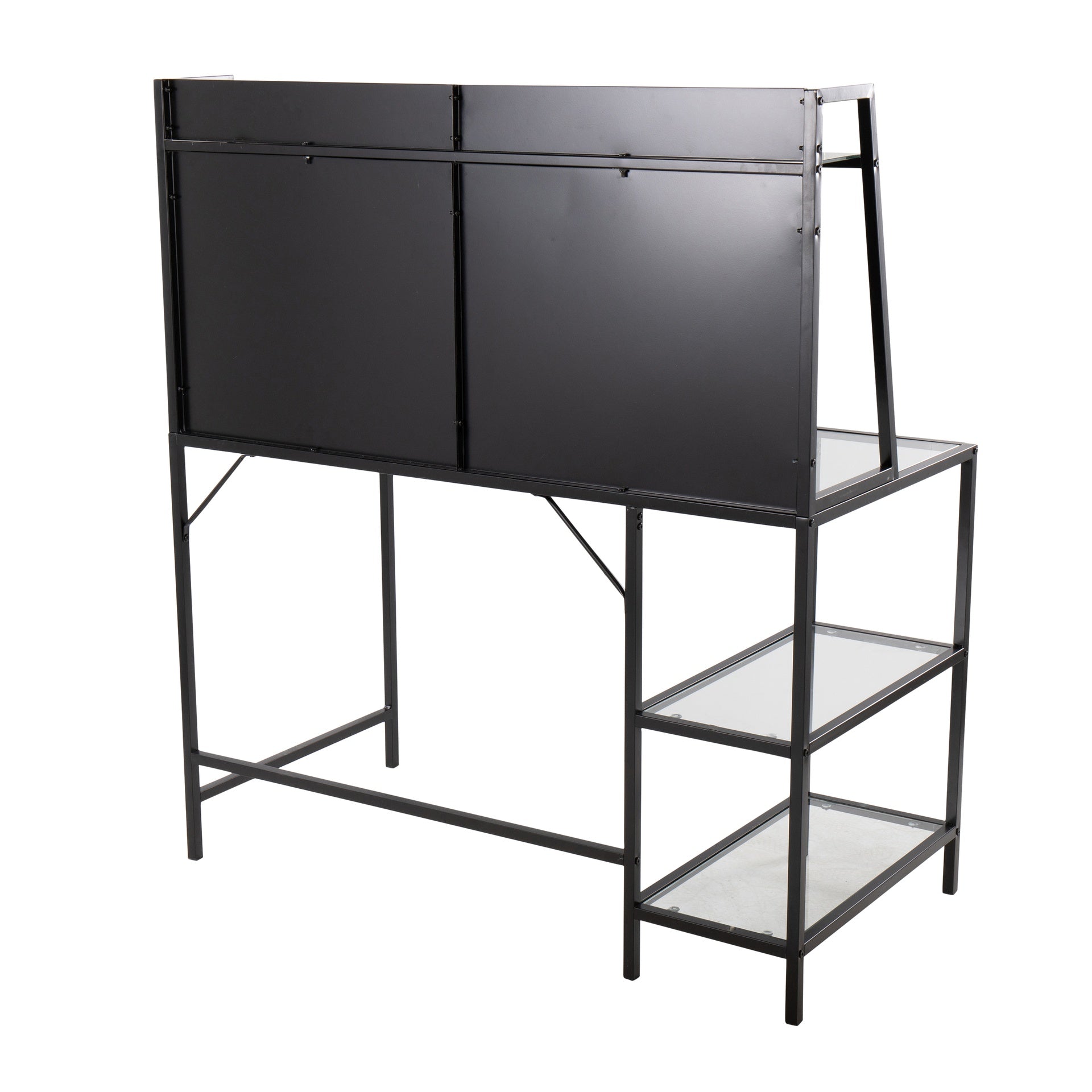 Geo Tier Contemporary Desk in Black Metal and Clear Glass by LumiSource