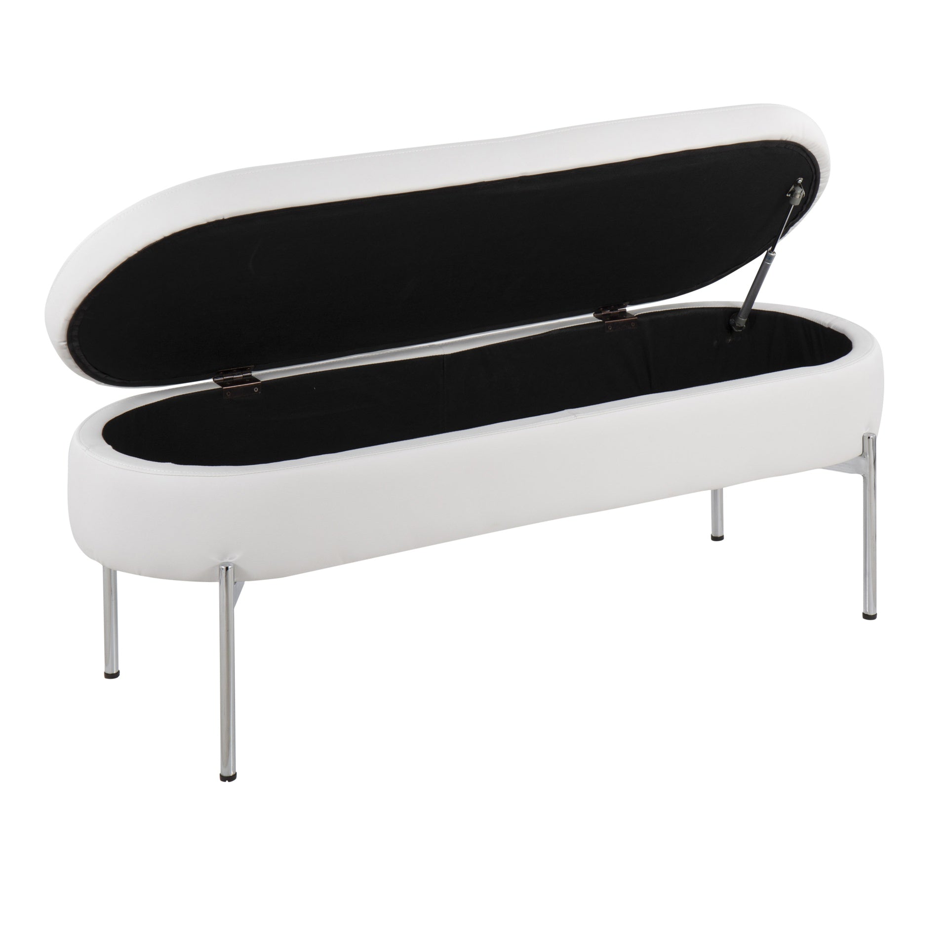 Chloe Contemporary/Glam Bench in Chrome Metal and White Faux Leather by LumiSource