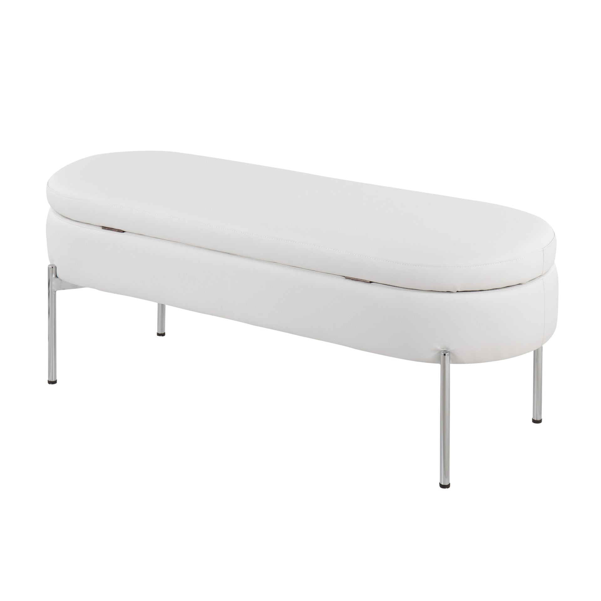Chloe Contemporary/Glam Bench in Chrome Metal and White Faux Leather by LumiSource