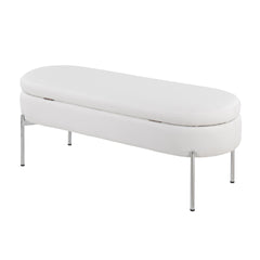 Chloe Contemporary/Glam Bench in Chrome Metal and White Faux Leather by LumiSource