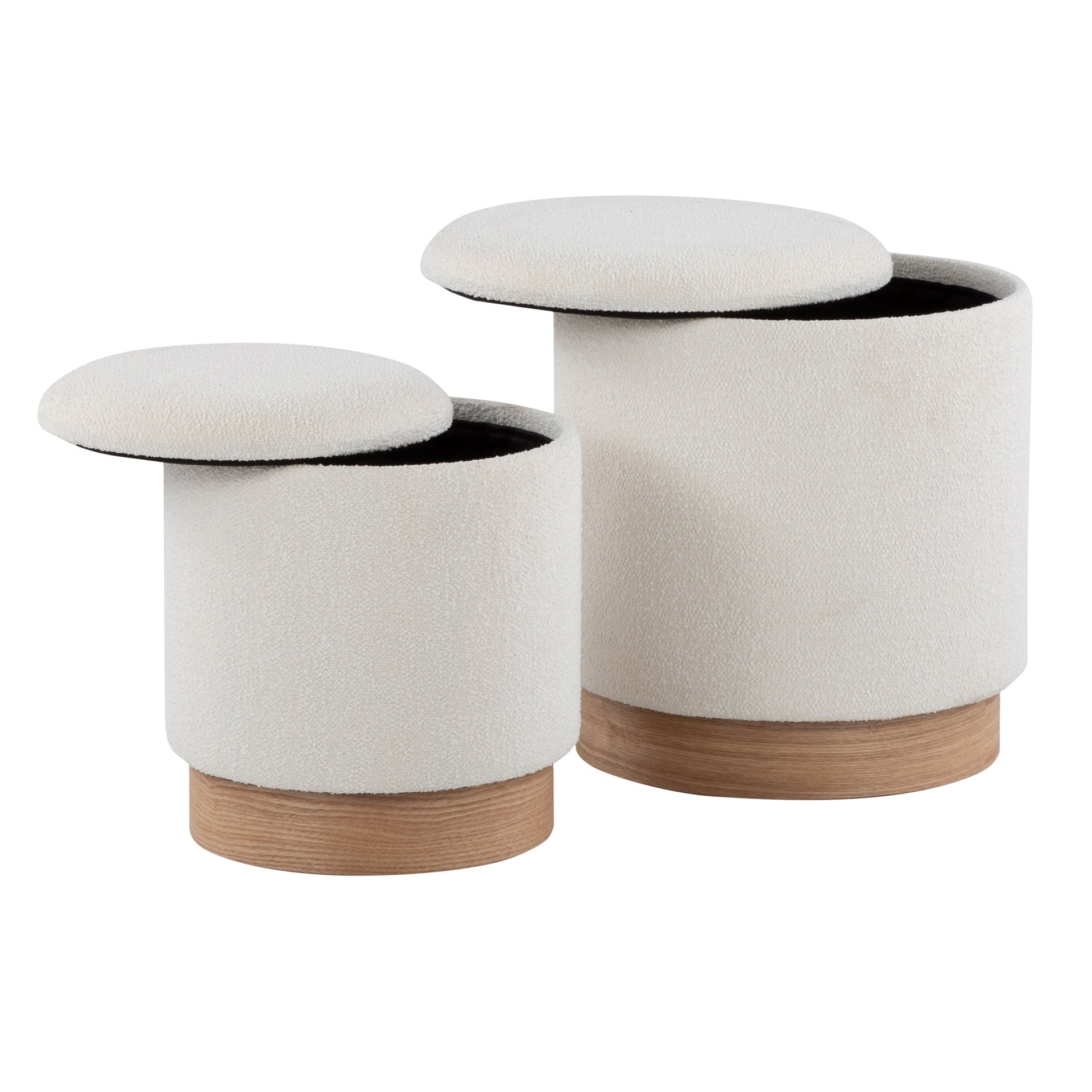 Marla Contemporary Nesting Ottoman Set in Natural Wood and Cream Fabric by LumiSource