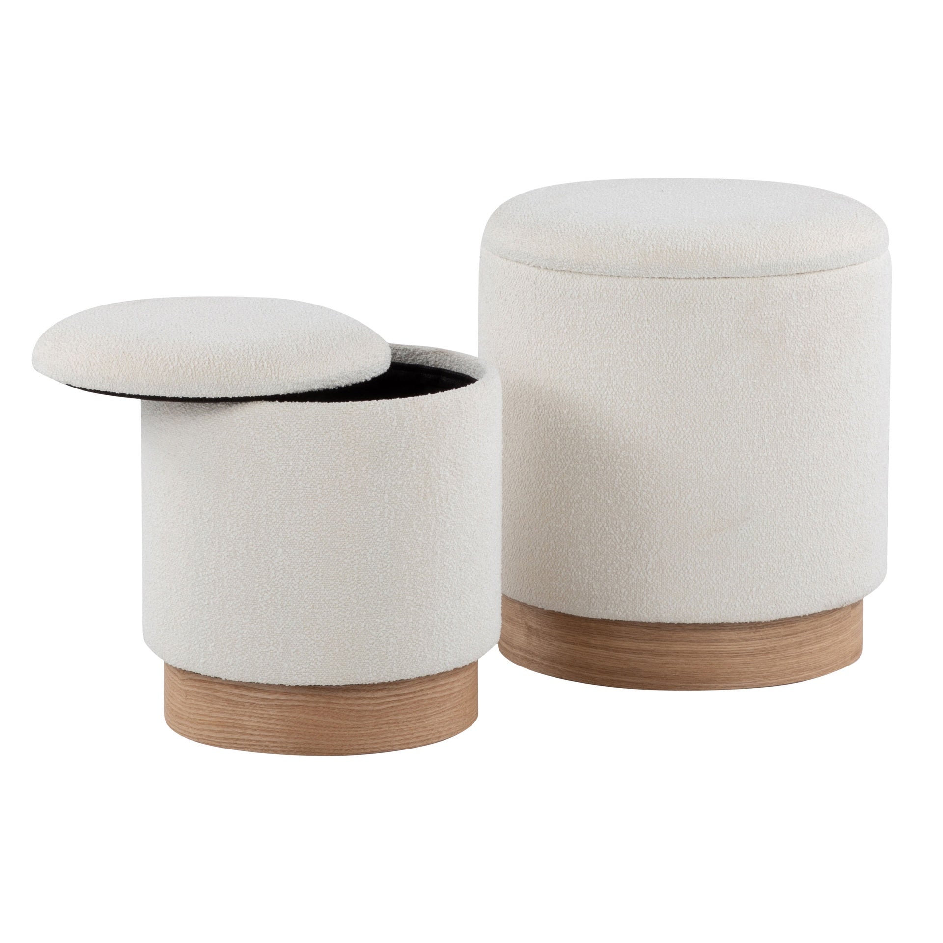 Marla Contemporary Nesting Ottoman Set in Natural Wood and Cream Fabric by LumiSource