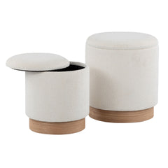 Marla Contemporary Nesting Ottoman Set in Natural Wood and Cream Fabric by LumiSource