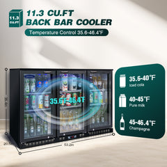 ORIKOOL Beverage Refrigerators Cooler  53 inch 3 Glass Door Back Bar, 480 Cans Commercial Display Bar Fridge for Beer Wine and Drink 11.3 Cu.Ft