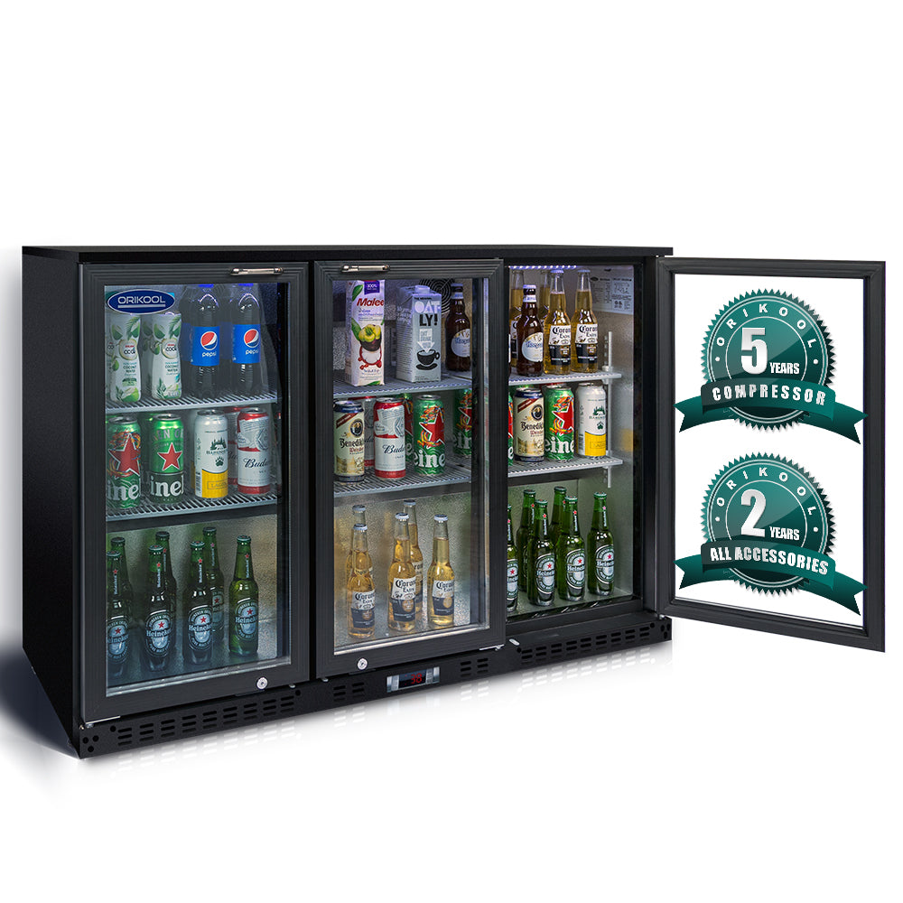 ORIKOOL Beverage Refrigerators Cooler  53 inch 3 Glass Door Back Bar, 480 Cans Commercial Display Bar Fridge for Beer Wine and Drink 11.3 Cu.Ft